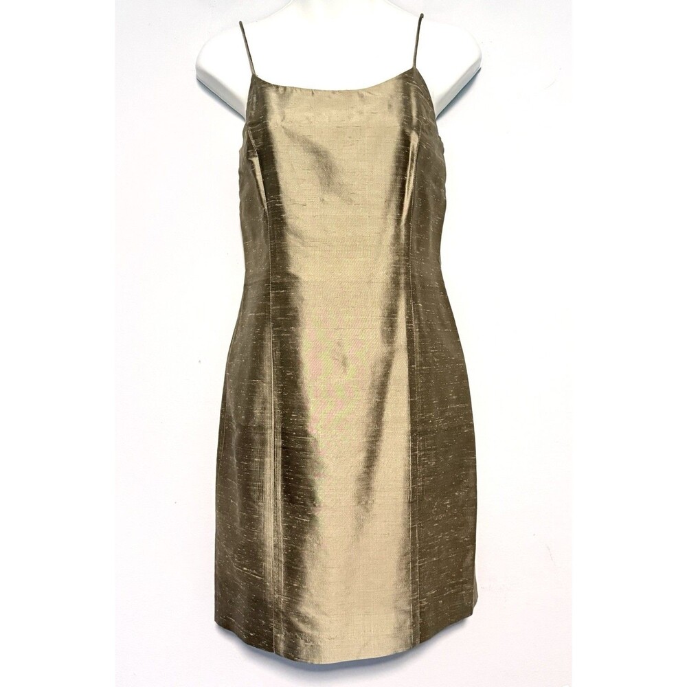 Vintage 90s Limited 100% Silk Sleeveless Mini Dress Sz 4 Bronze Gold 90s Y2K